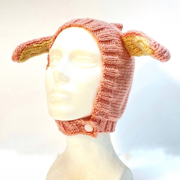 NWT Hand Knit Infant Bunny Beanie Hat with Button Closure Size 6-12 Mos. - Picture 6 of 9